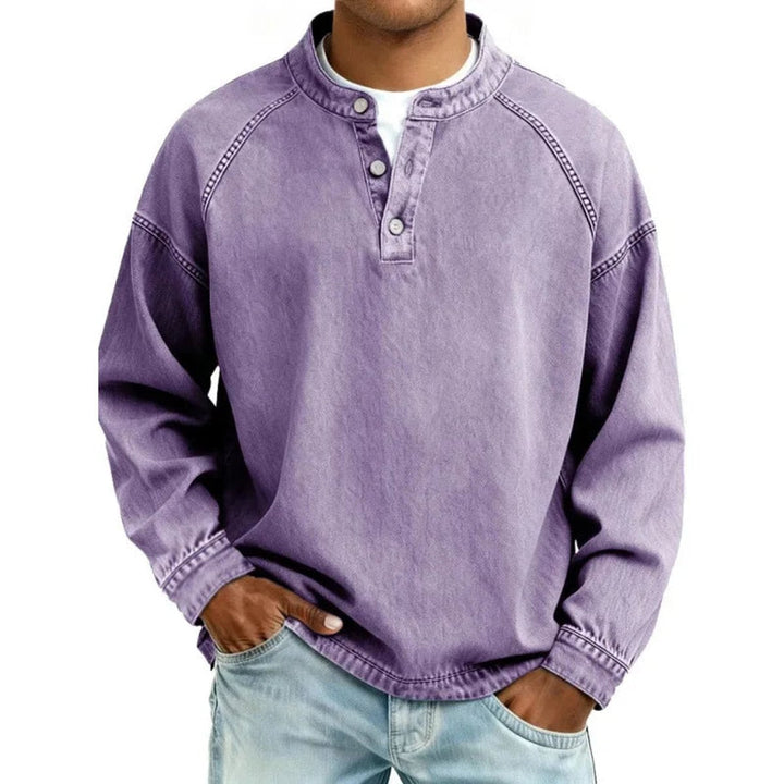 Dominic | Mens Vintage Washed Denim-Look Button Placket Pullover