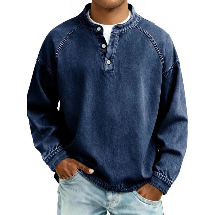 Dominic | Mens Vintage Washed Denim-Look Button Placket Pullover