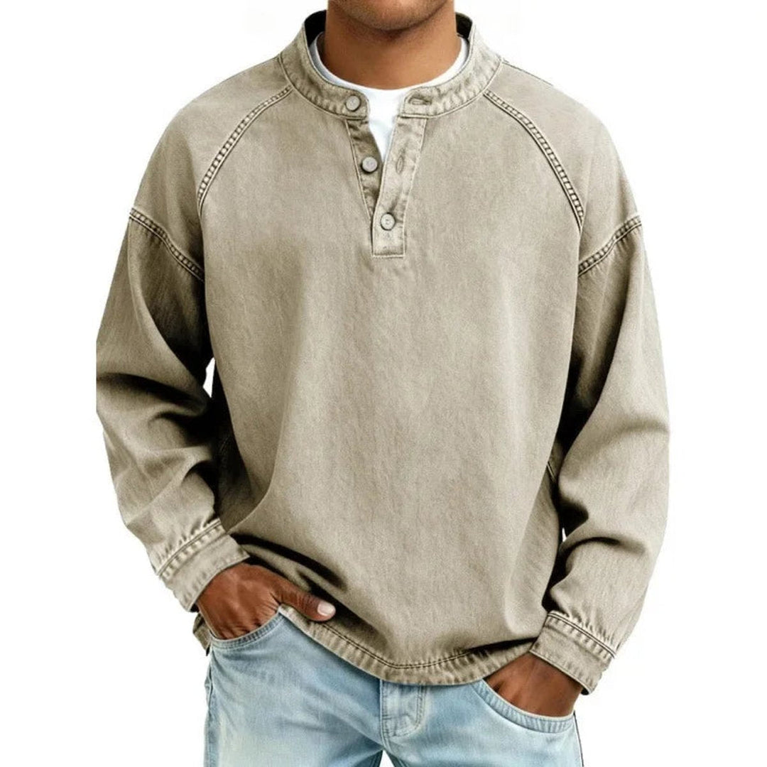 Dominic | Mens Vintage Washed Denim-Look Button Placket Pullover