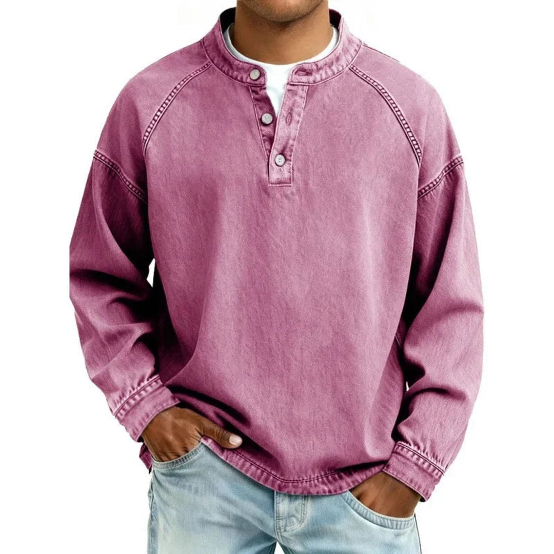 Dominic | Mens Vintage Washed Denim-Look Button Placket Pullover