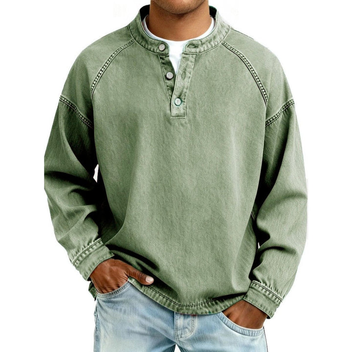 Dominic | Mens Vintage Washed Denim-Look Button Placket Pullover