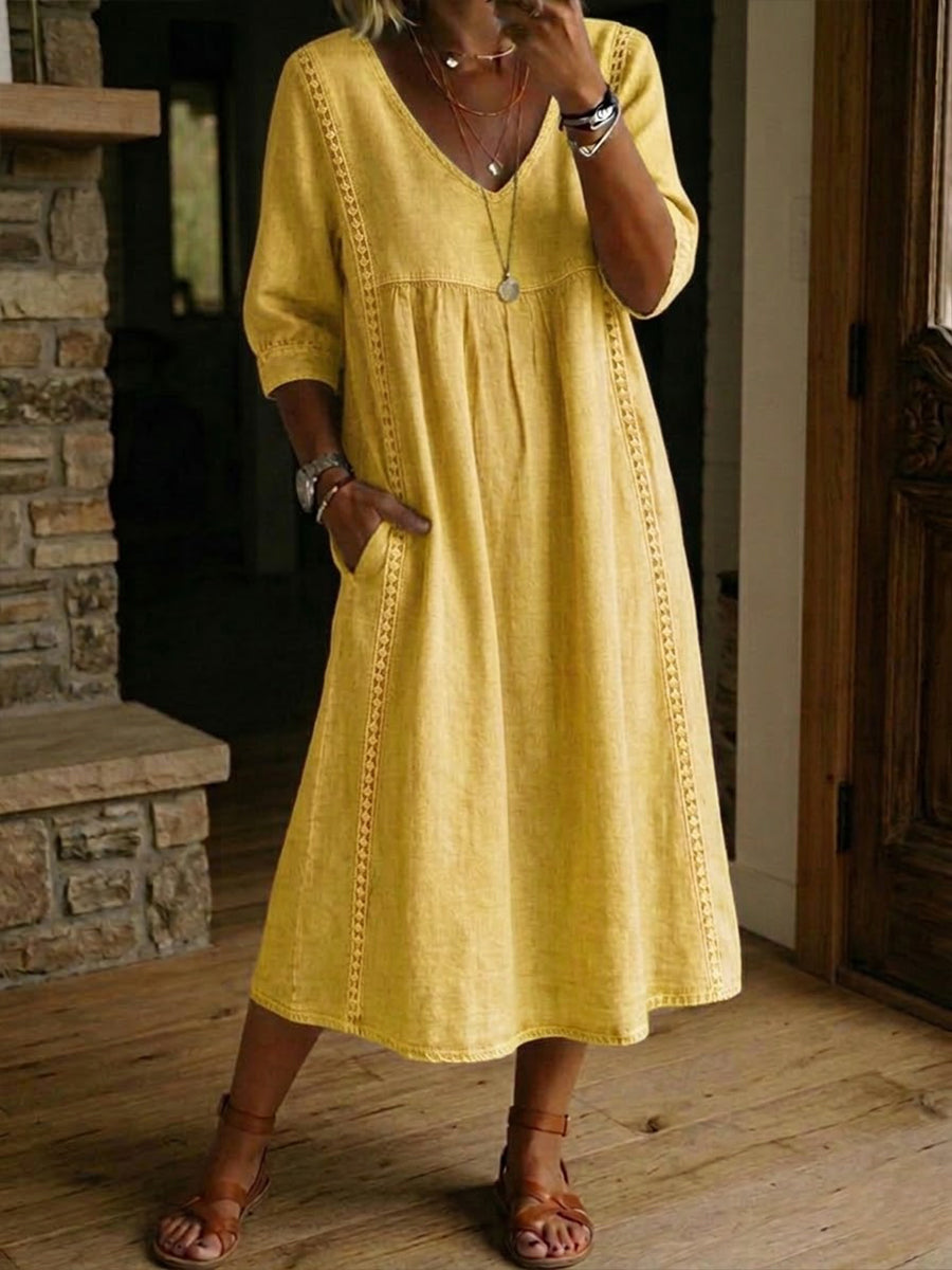 Rossana | Loose-Fitting Linen and Cotton Dress with Lace