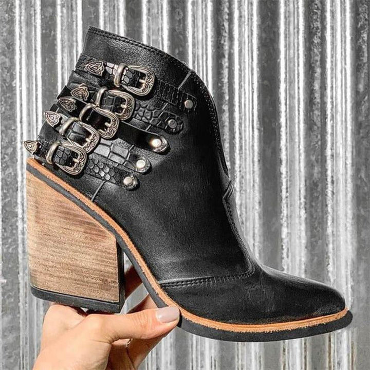 Nora | Buckle Strap Block Heel Boots