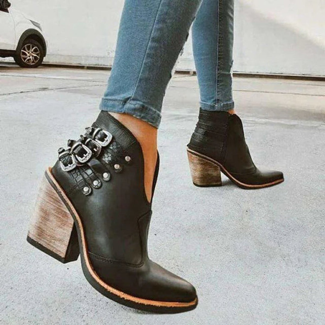 Nora | Buckle Strap Block Heel Boots