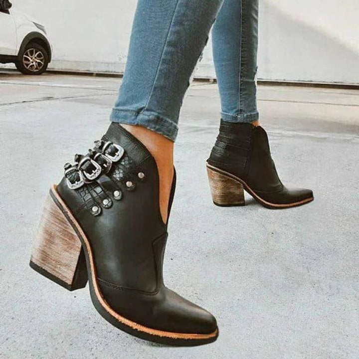 Nora | Buckle Strap Block Heel Boots
