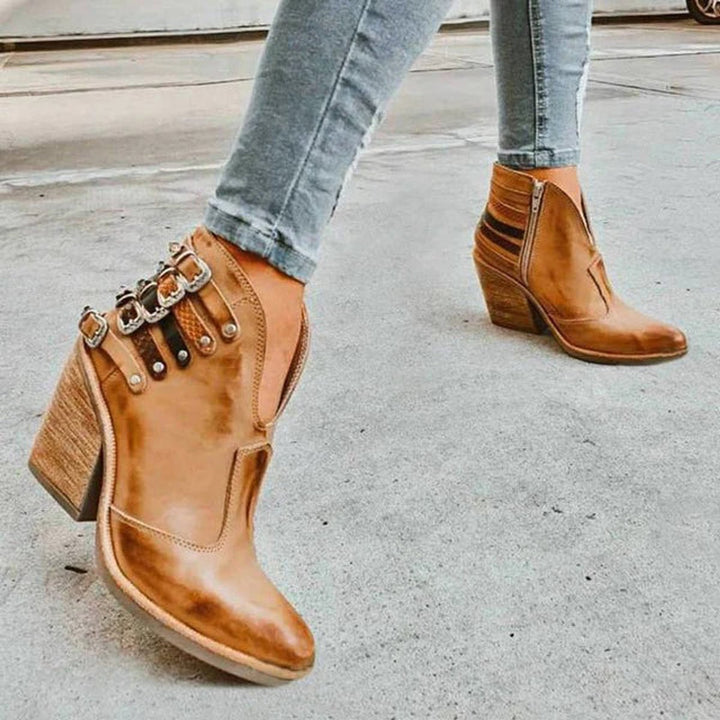 Nora | Buckle Strap Block Heel Boots