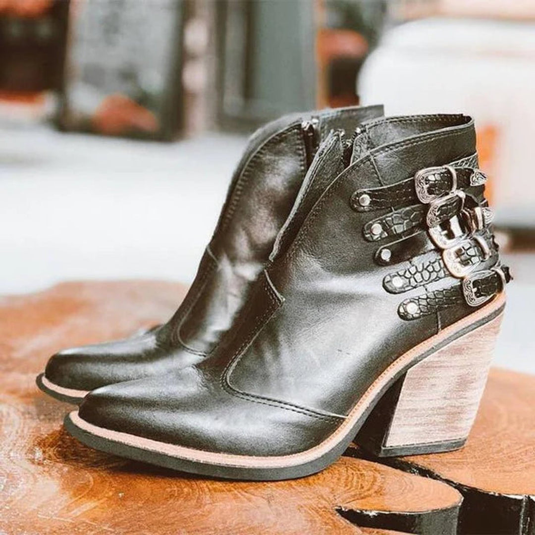 Nora | Buckle Strap Block Heel Boots