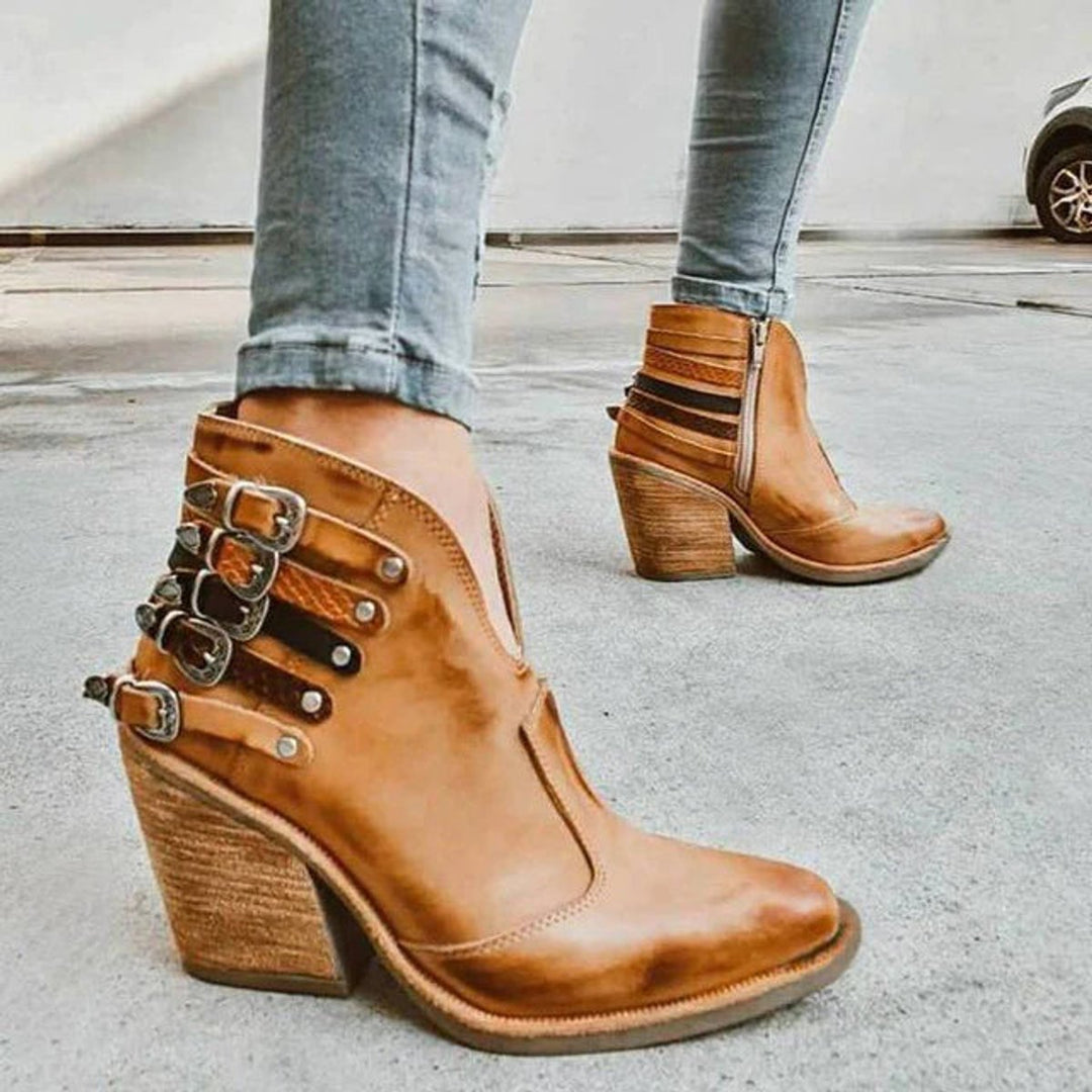 Nora | Buckle Strap Block Heel Boots