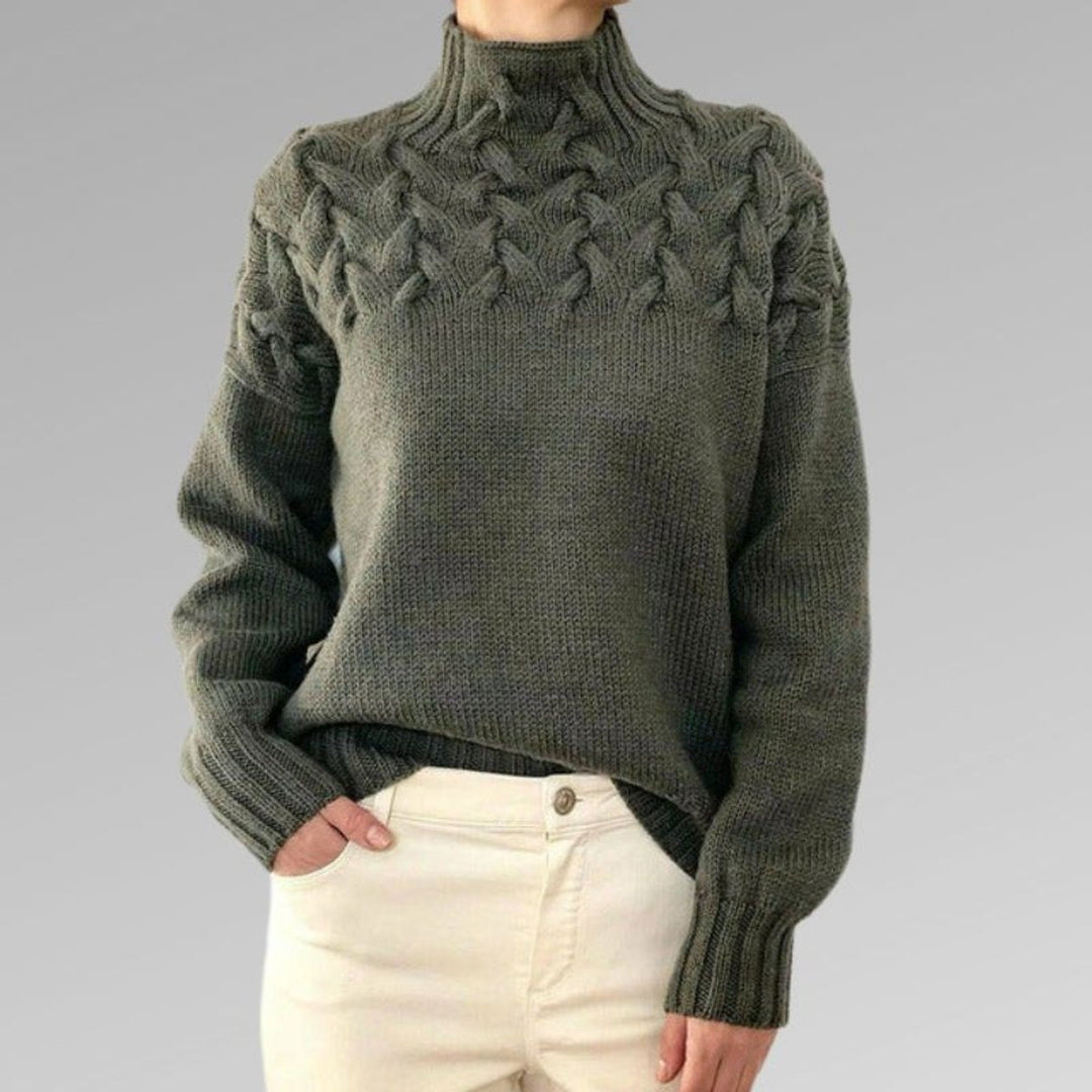 Delia | Cable Yoke Turtleneck Jumper Relaxed