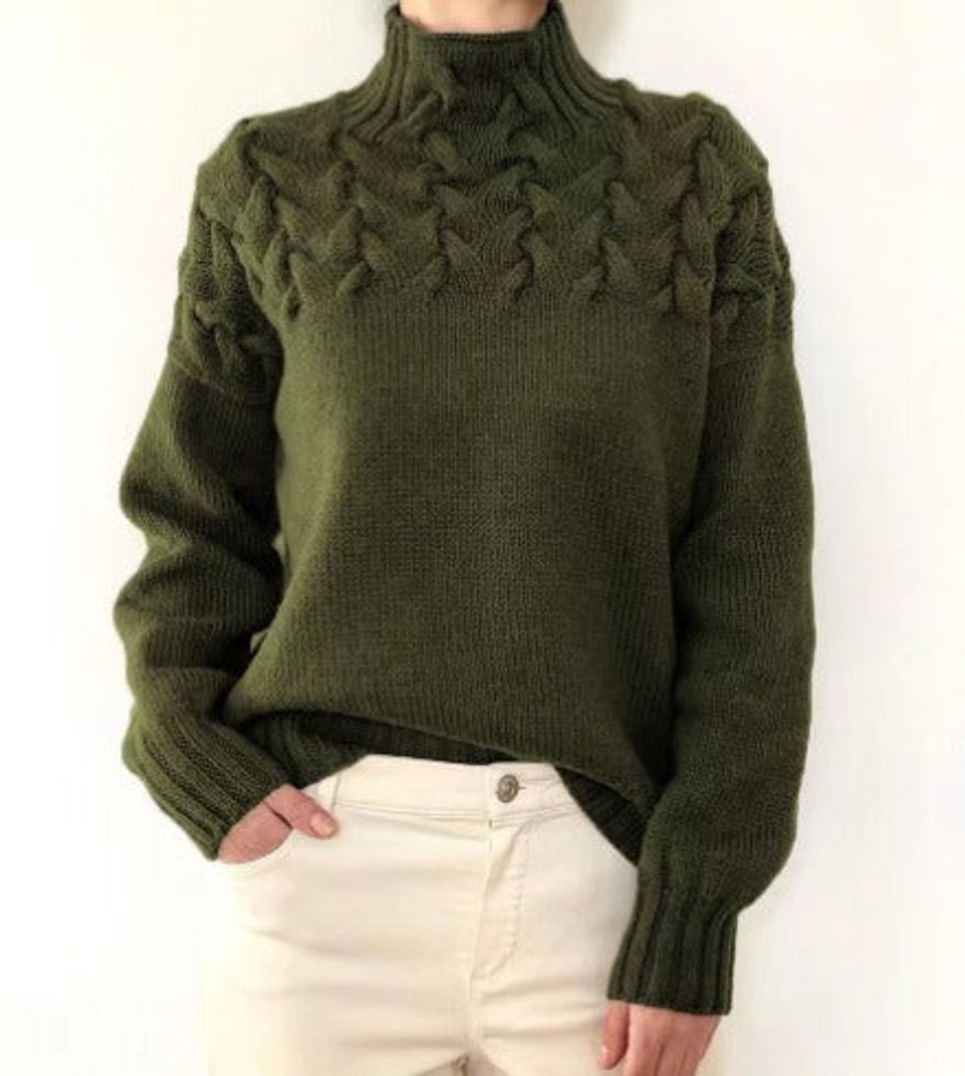 Delia | Cable Yoke Turtleneck Jumper Relaxed