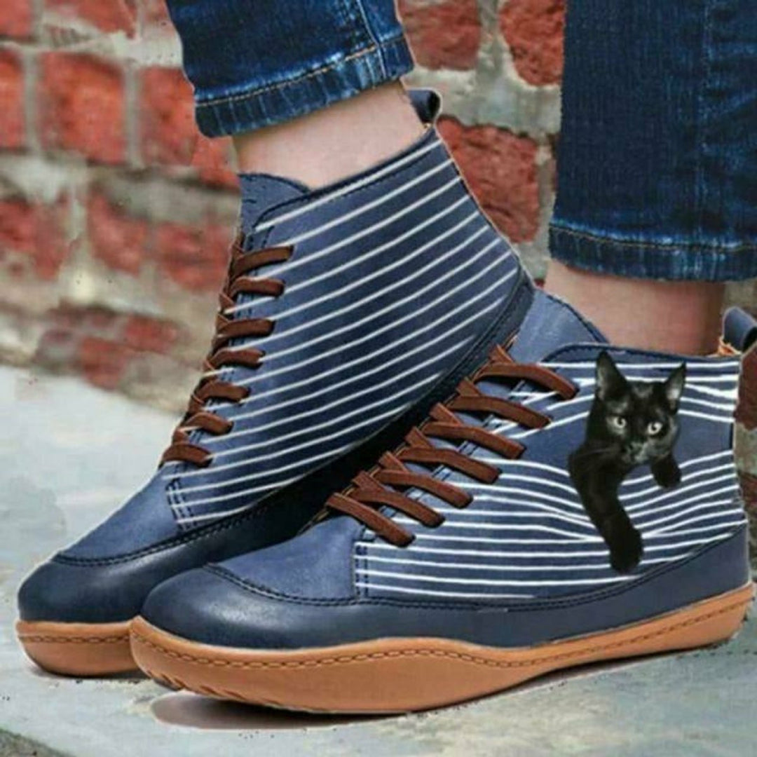 Poppy | Cat Print Lace Up Boots