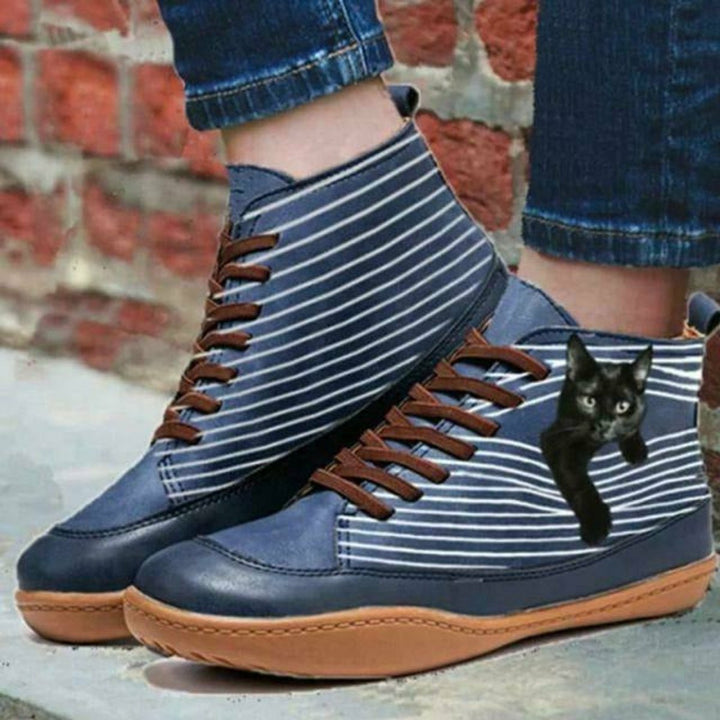 Poppy | Cat Print Lace Up Boots
