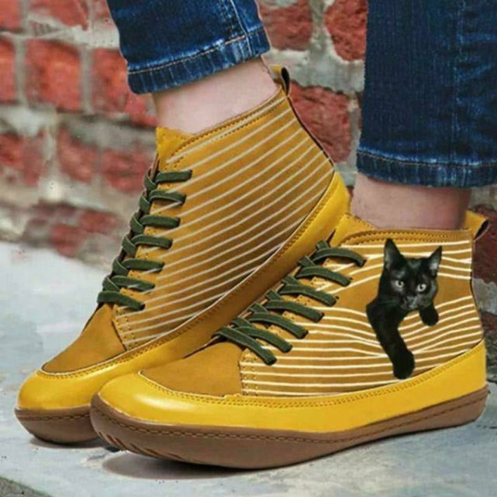 Poppy | Cat Print Lace Up Boots