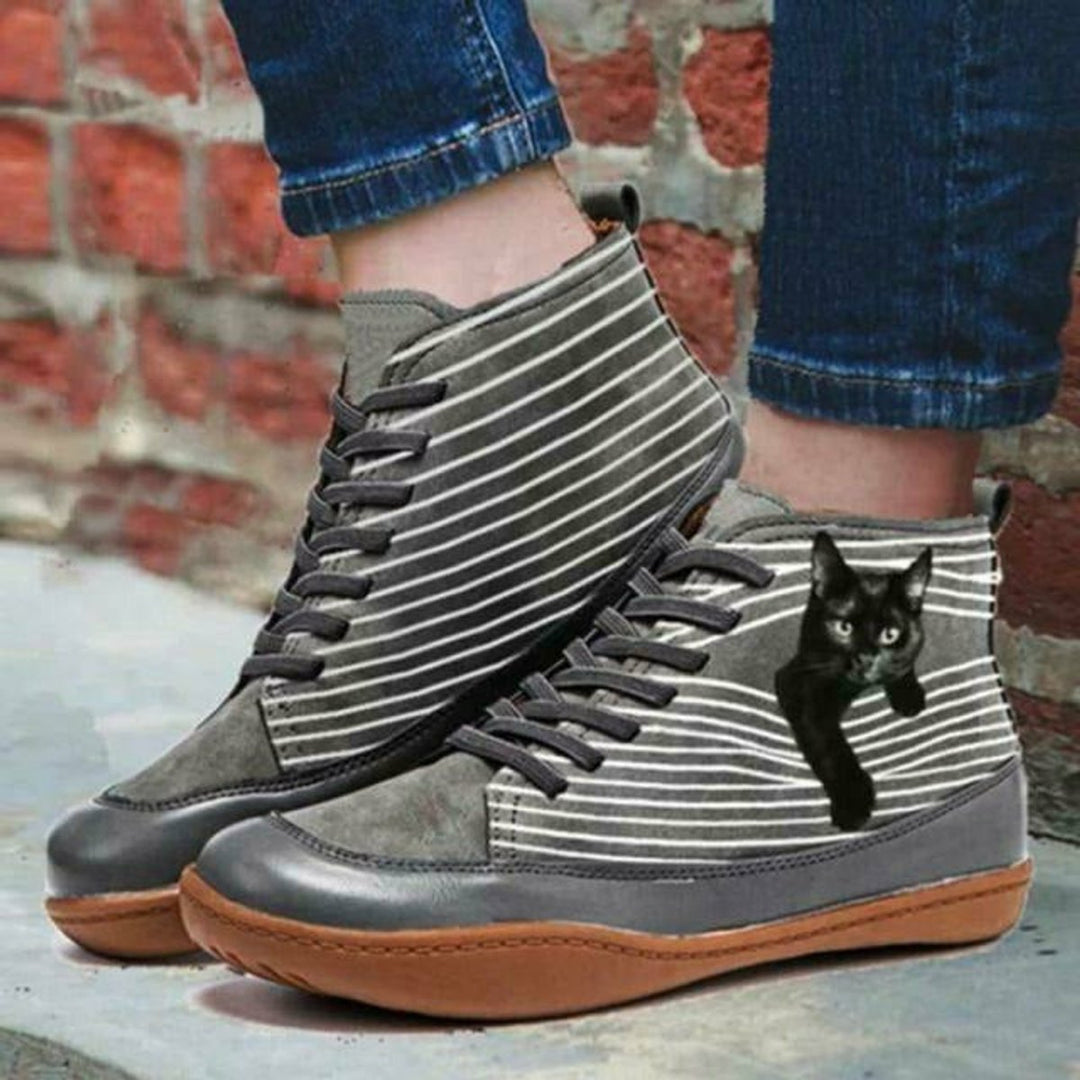 Poppy | Cat Print Lace Up Boots
