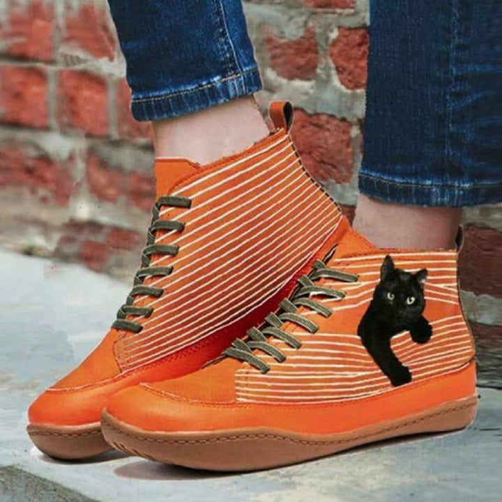 Poppy | Cat Print Lace Up Boots