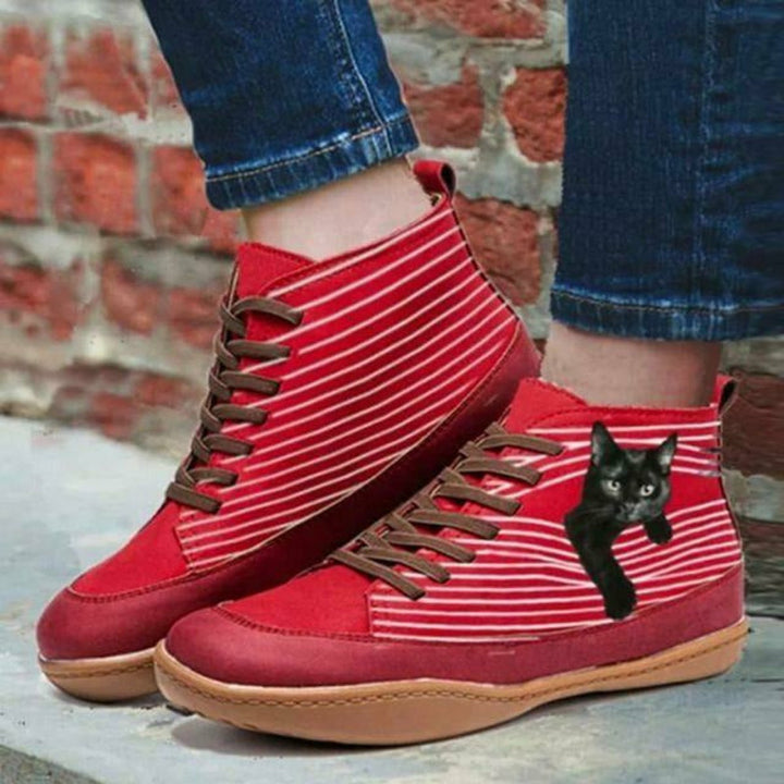 Poppy | Cat Print Lace Up Boots