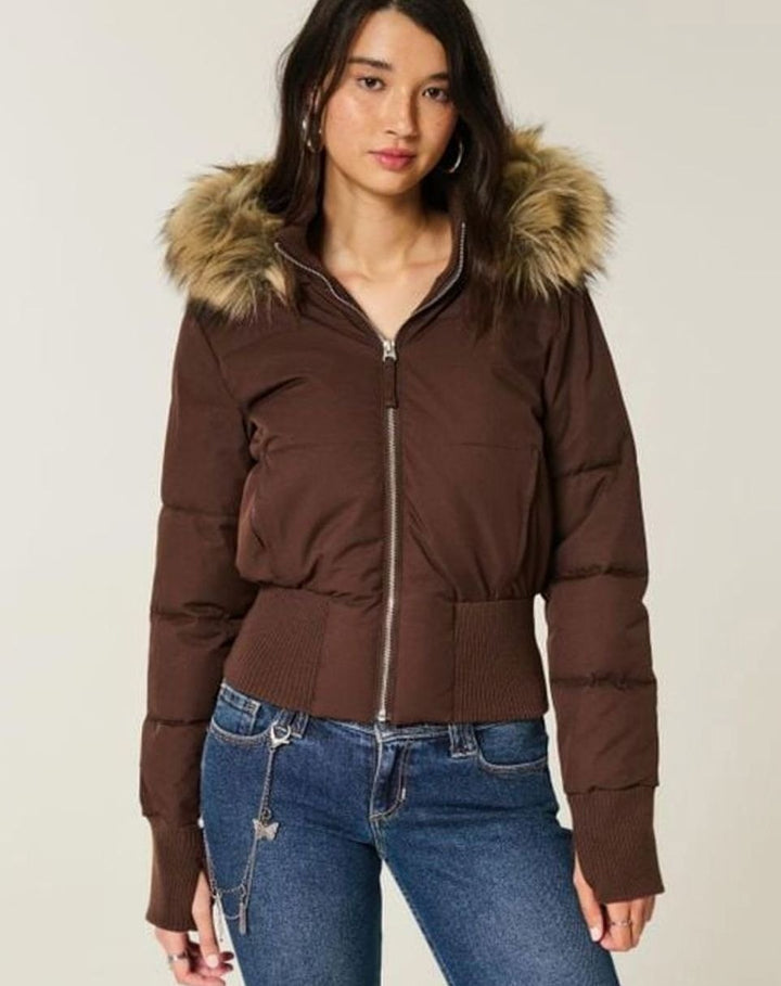 Daphne | Cropped Faux Fur Puffer Jacket