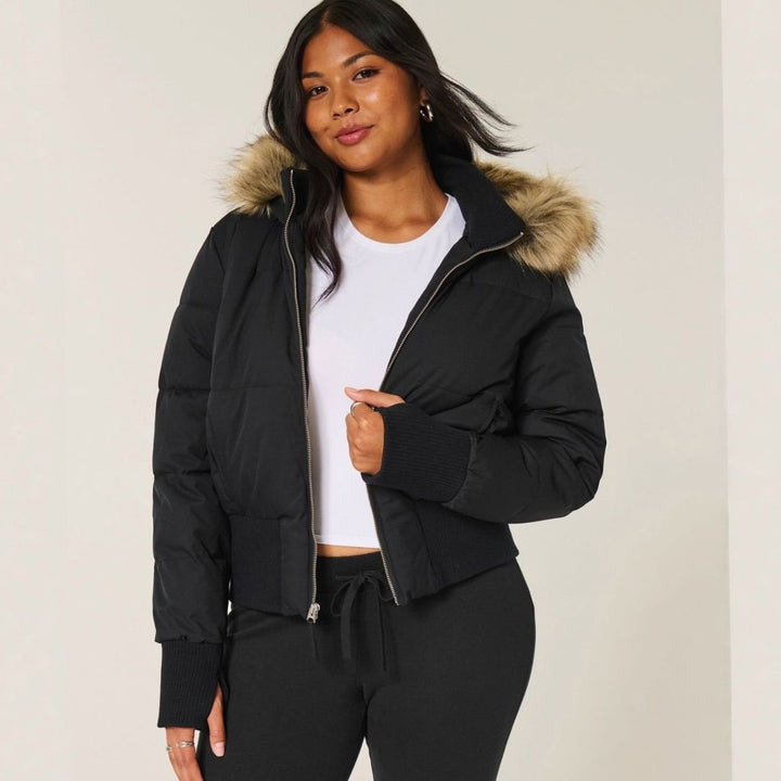 Daphne | Cropped Faux Fur Puffer Jacket