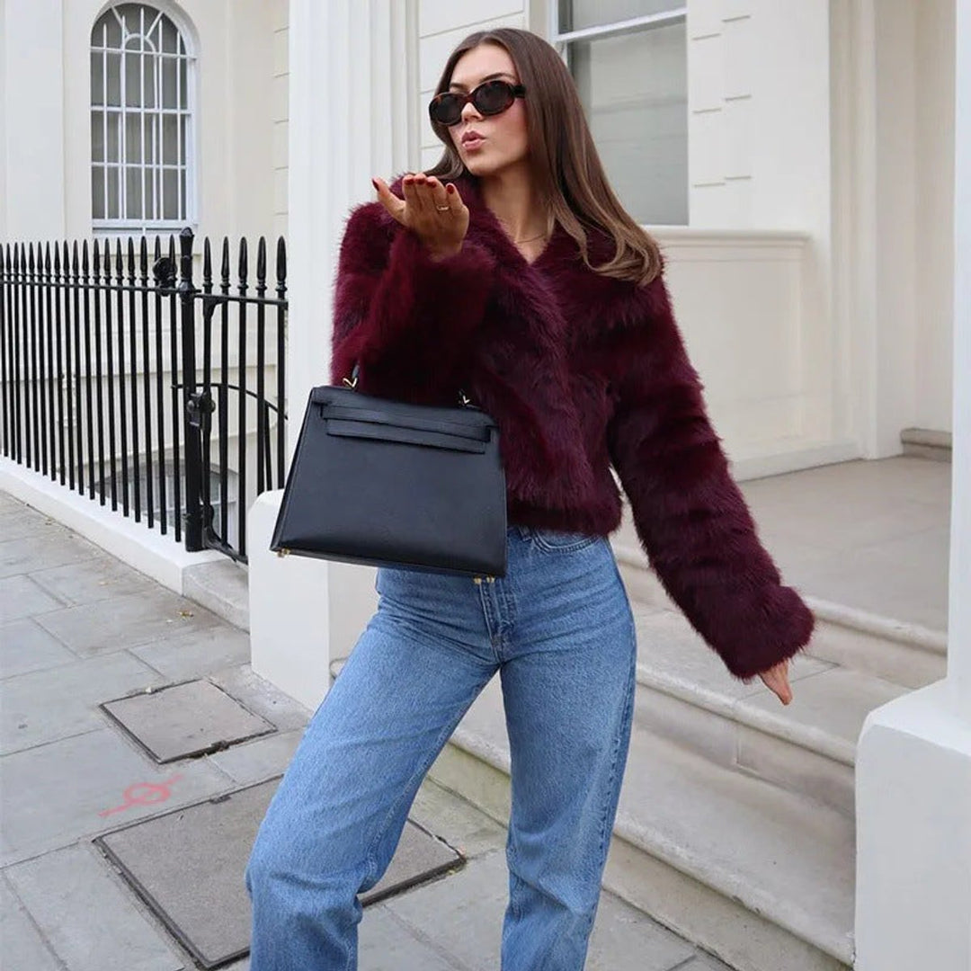 Clara | Cropped V Neck Fluffy Coat