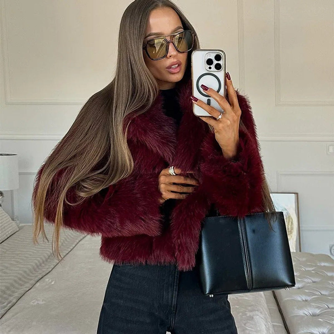 Clara | Cropped V Neck Fluffy Coat