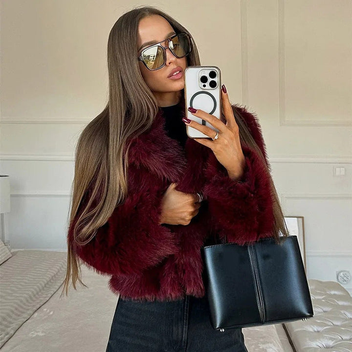 Clara | Cropped V Neck Fluffy Coat