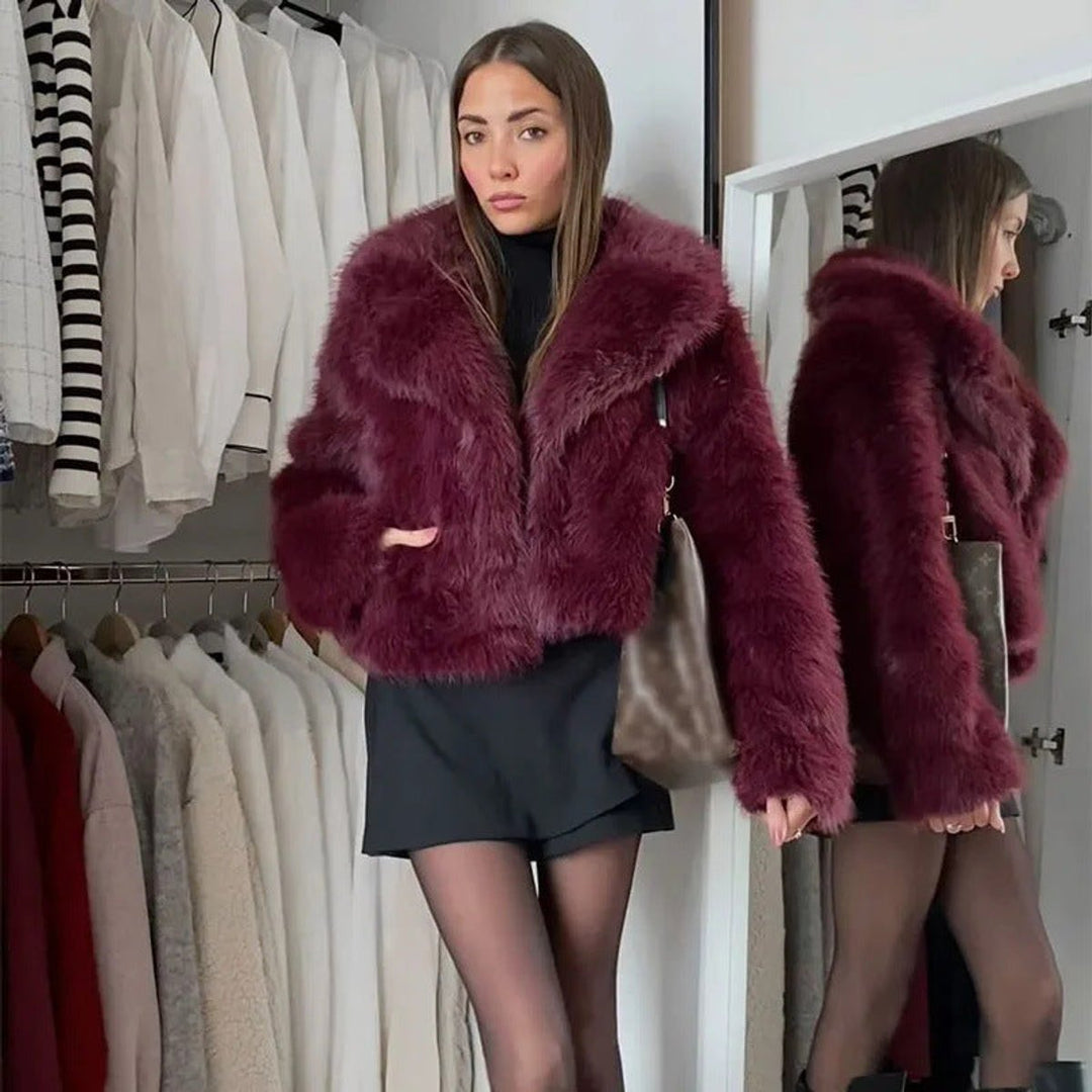 Clara | Cropped V Neck Fluffy Coat