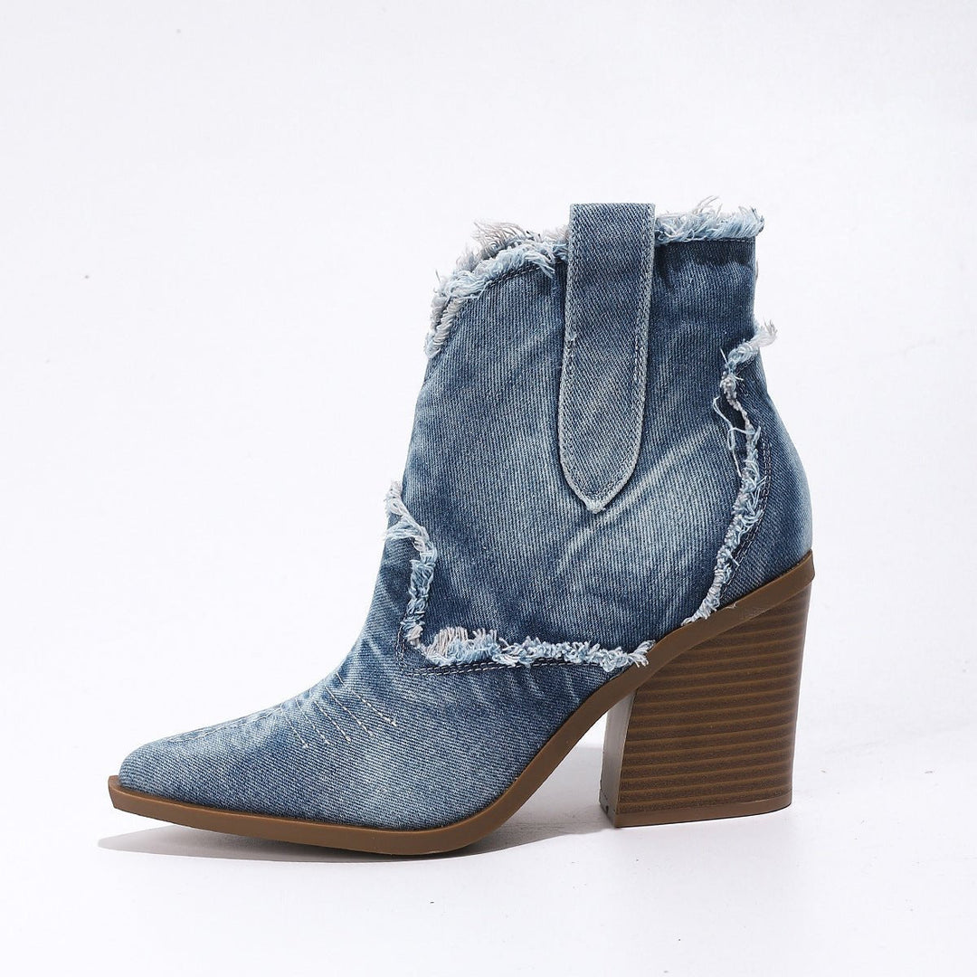 Beatrice | Distressed Denim Pointed Toe Boots
