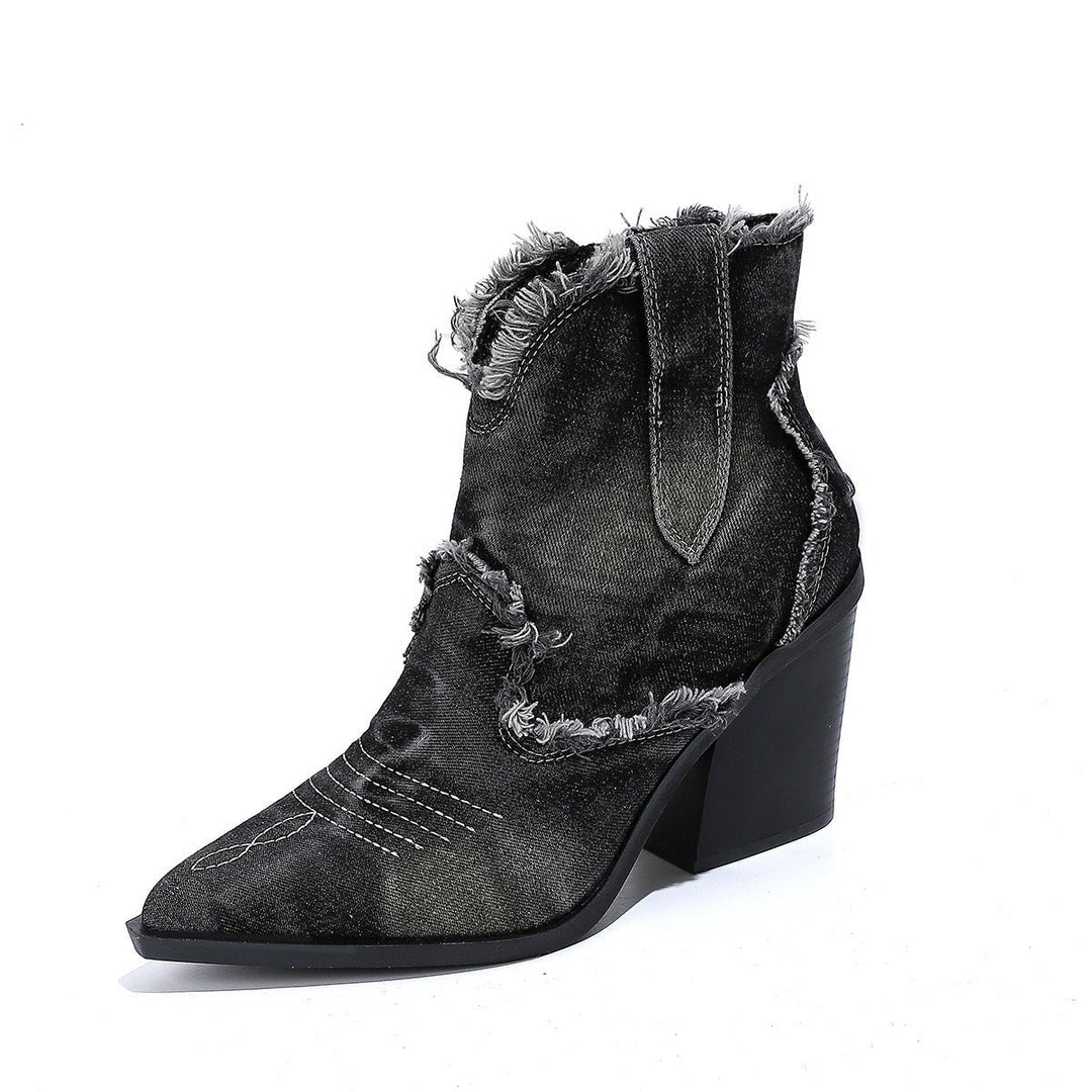 Beatrice | Distressed Denim Pointed Toe Boots