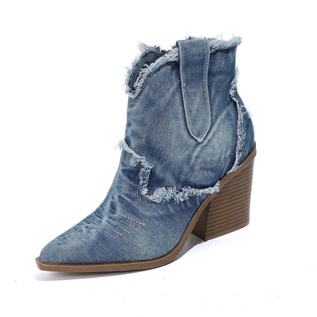 Beatrice | Distressed Denim Pointed Toe Boots