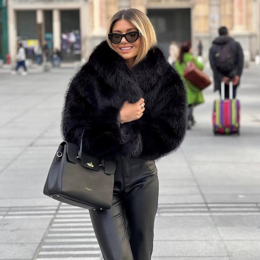 Millie | Elegant Cropped Black Faux Coat