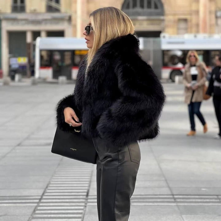 Millie | Elegant Cropped Black Faux Coat