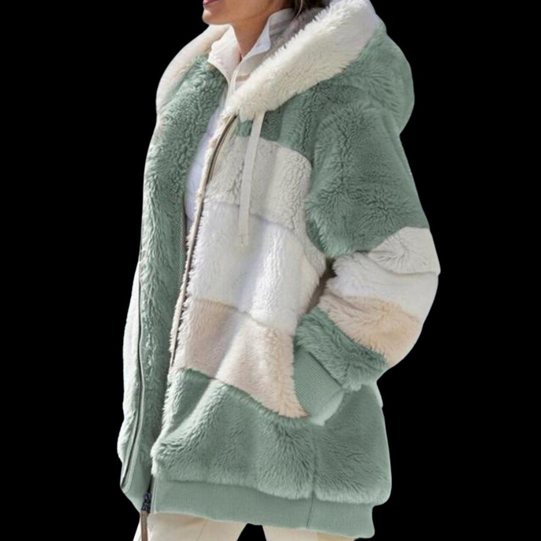 Josephine | Hooded Colour Block Fluffy Coat