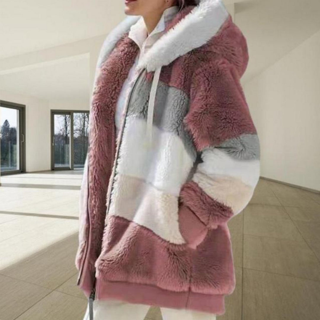 Josephine | Hooded Colour Block Fluffy Coat