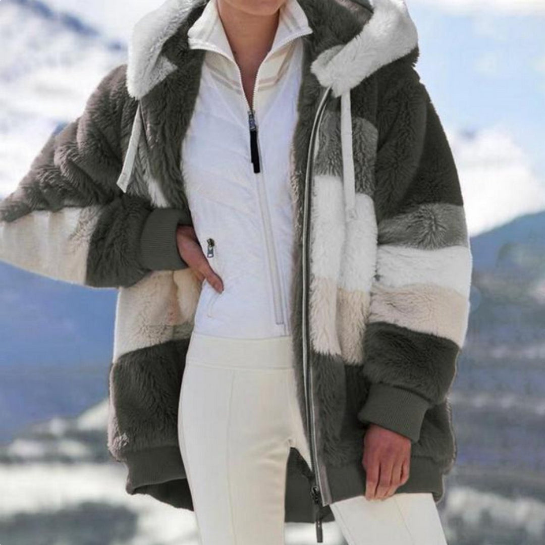 Josephine | Hooded Colour Block Fluffy Coat