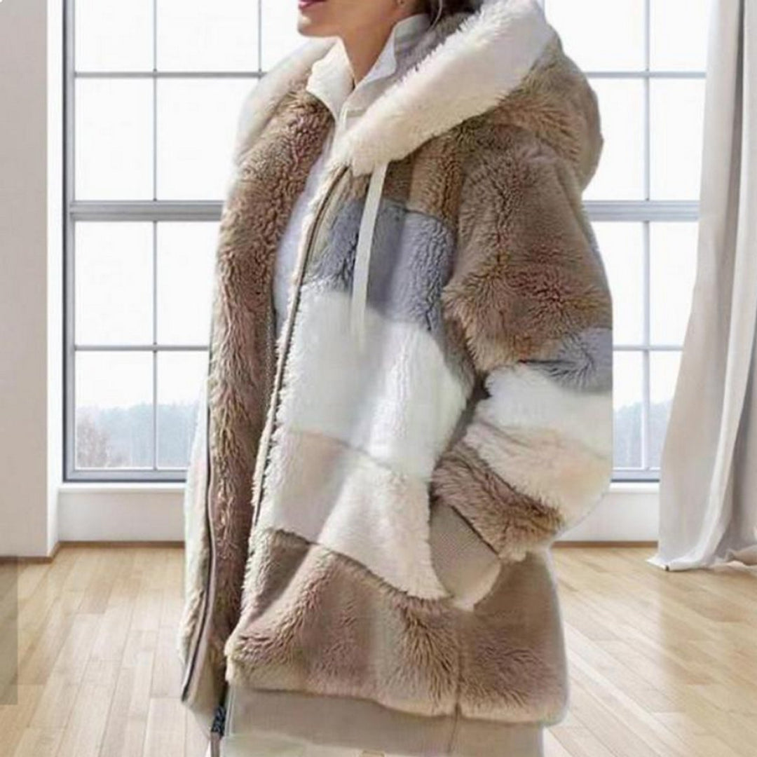 Josephine | Hooded Colour Block Fluffy Coat