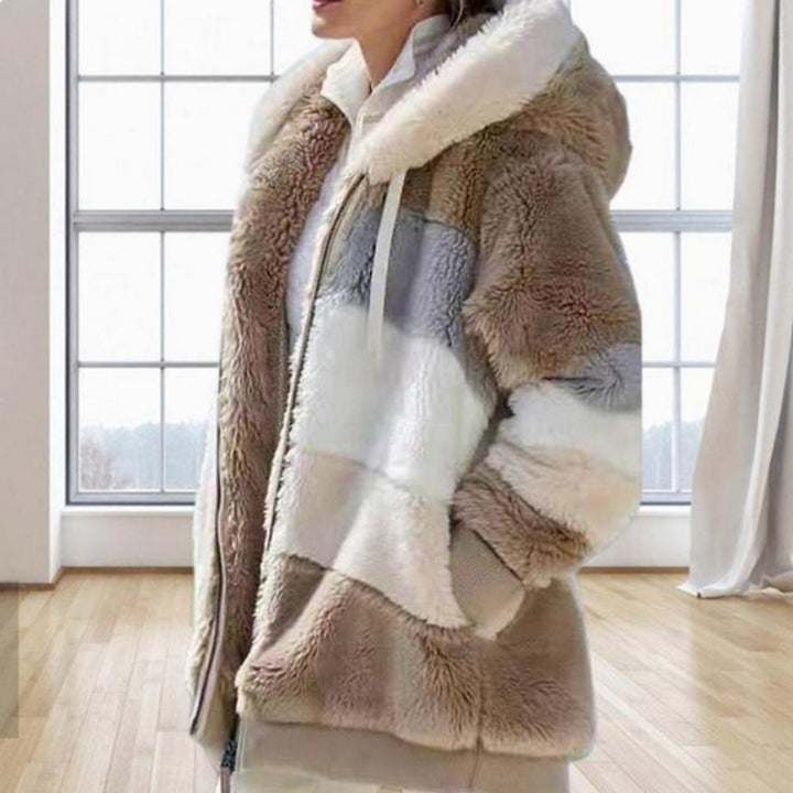 Josephine | Hooded Colour Block Fluffy Coat
