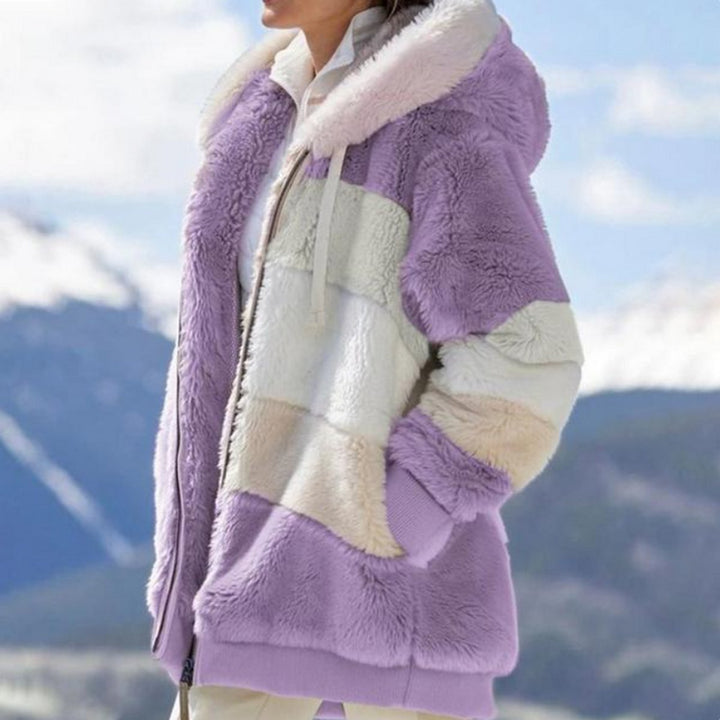 Josephine | Hooded Colour Block Fluffy Coat