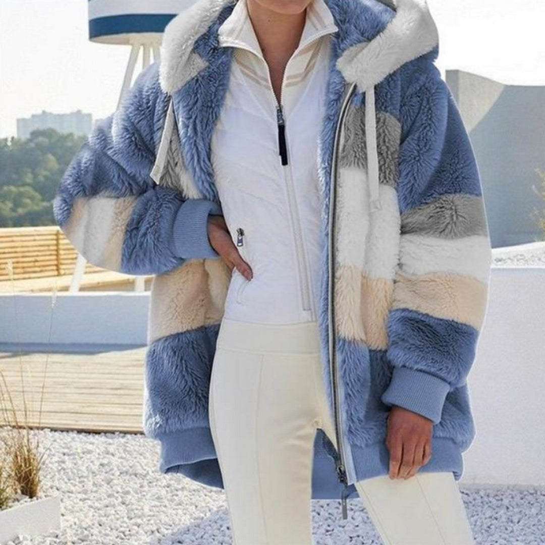 Josephine | Hooded Colour Block Fluffy Coat