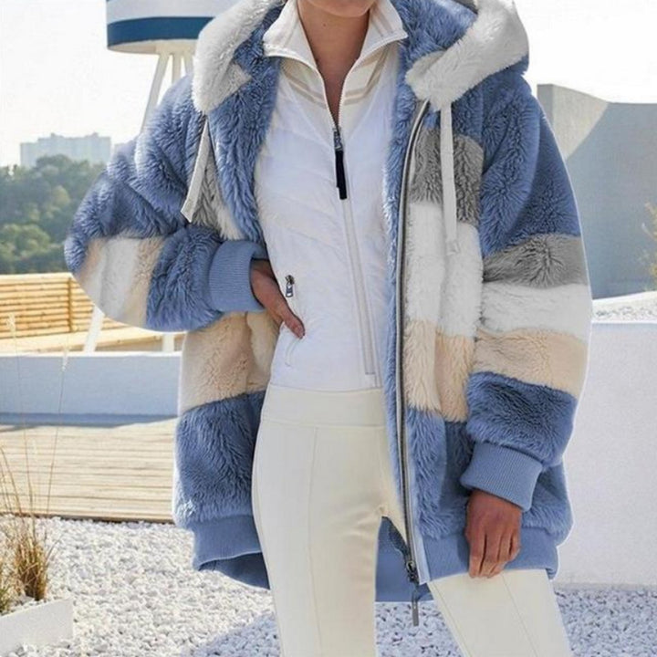 Josephine | Hooded Colour Block Fluffy Coat