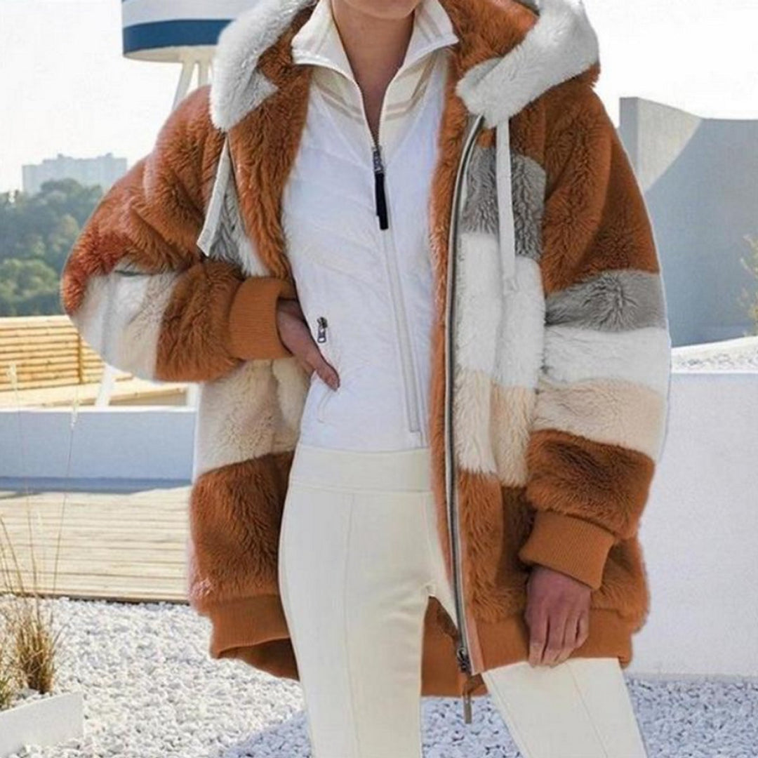Josephine | Hooded Colour Block Fluffy Coat