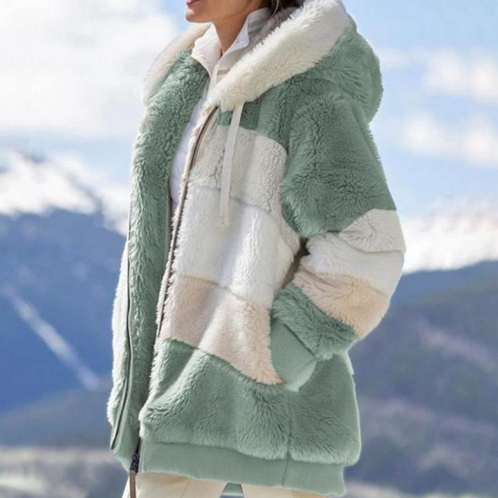 Josephine | Hooded Colour Block Fluffy Coat