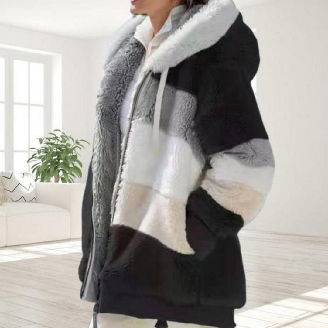Josephine | Hooded Colour Block Fluffy Coat