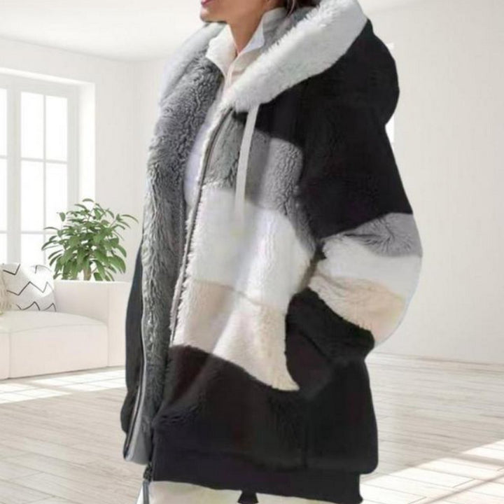 Josephine | Hooded Colour Block Fluffy Coat