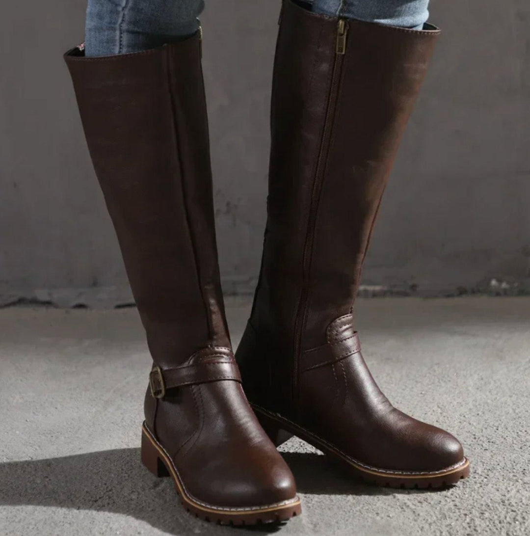 Agnes | Strap Knee High Boots