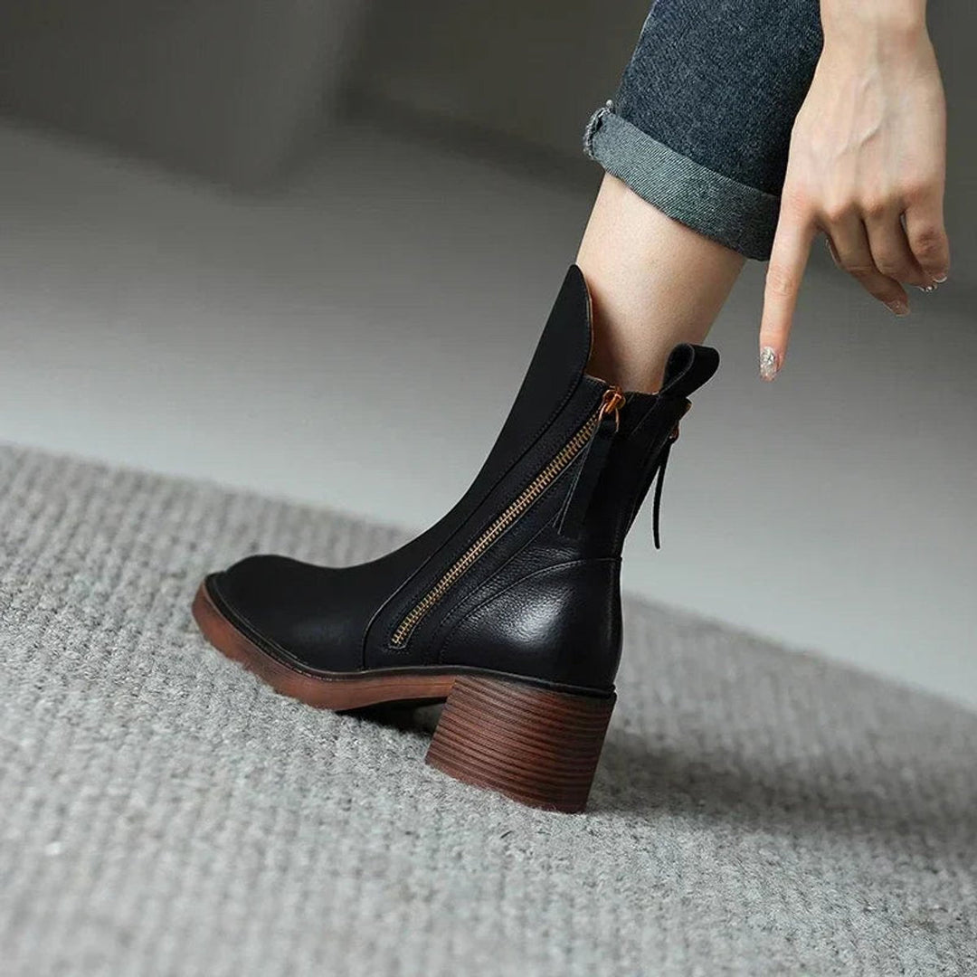 Stella | Leather Look Block Heel Boots