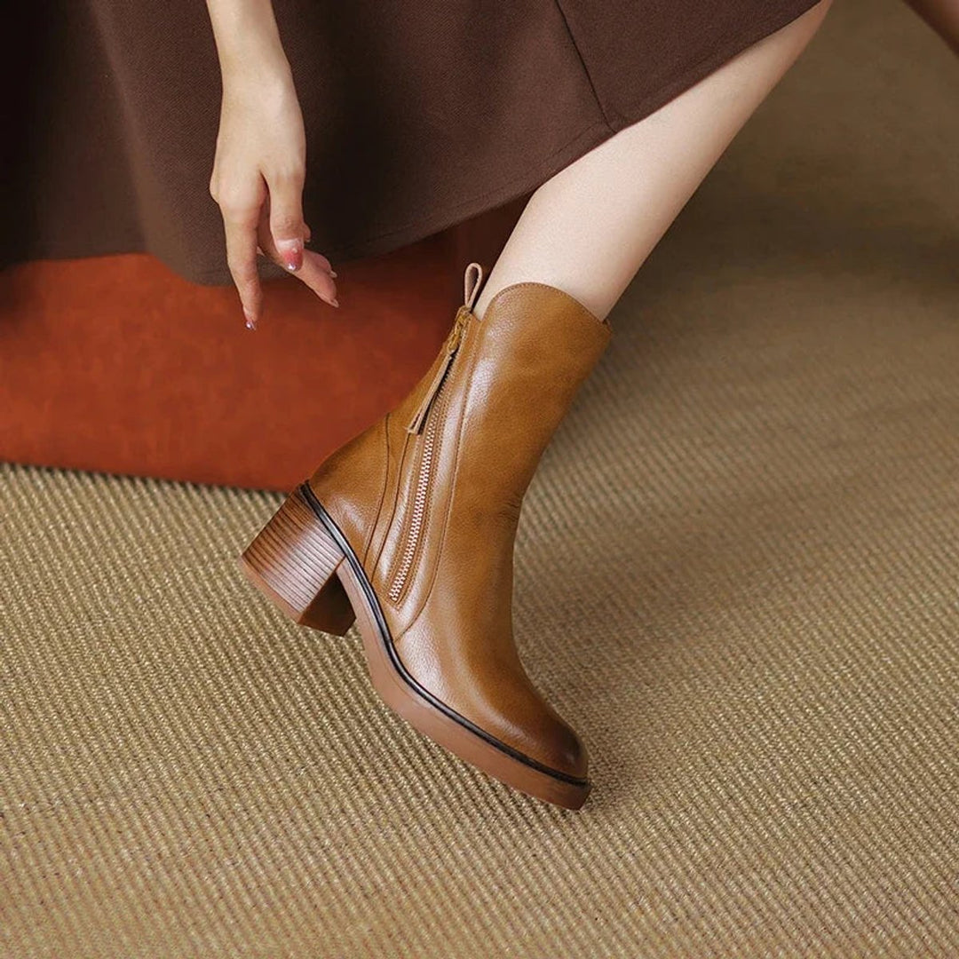 Stella | Leather Look Block Heel Boots