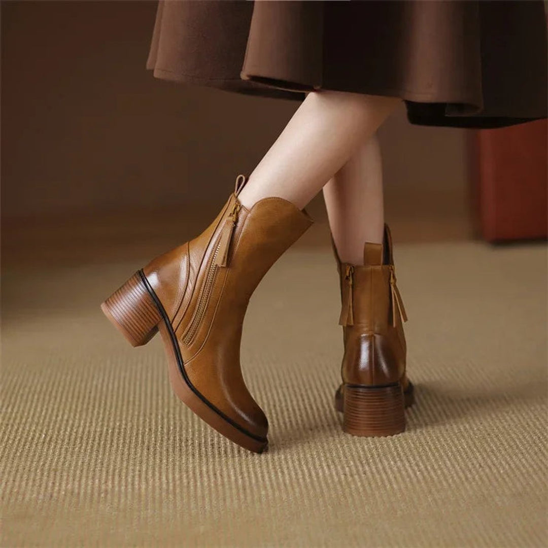 Stella | Leather Look Block Heel Boots