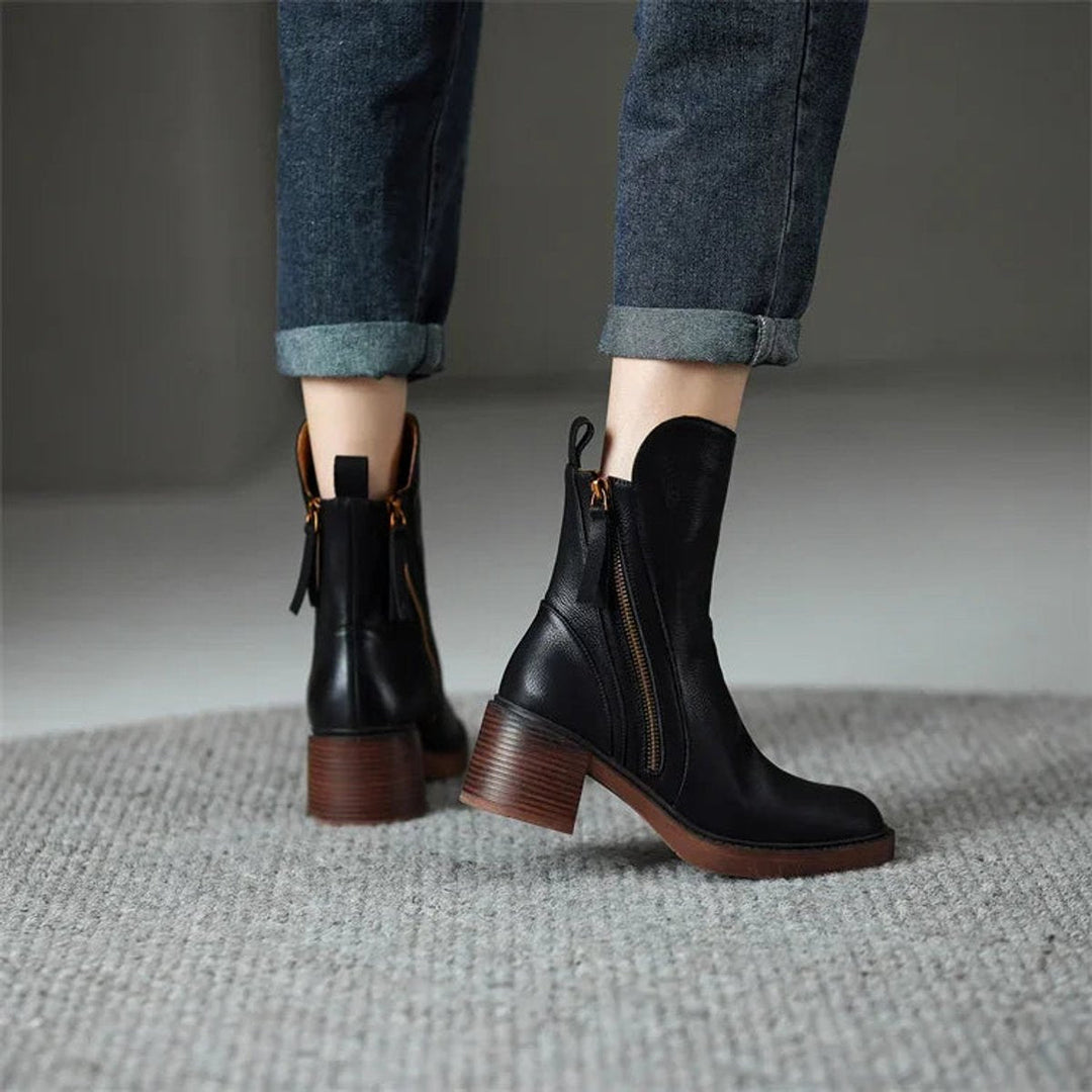 Stella | Leather Look Block Heel Boots