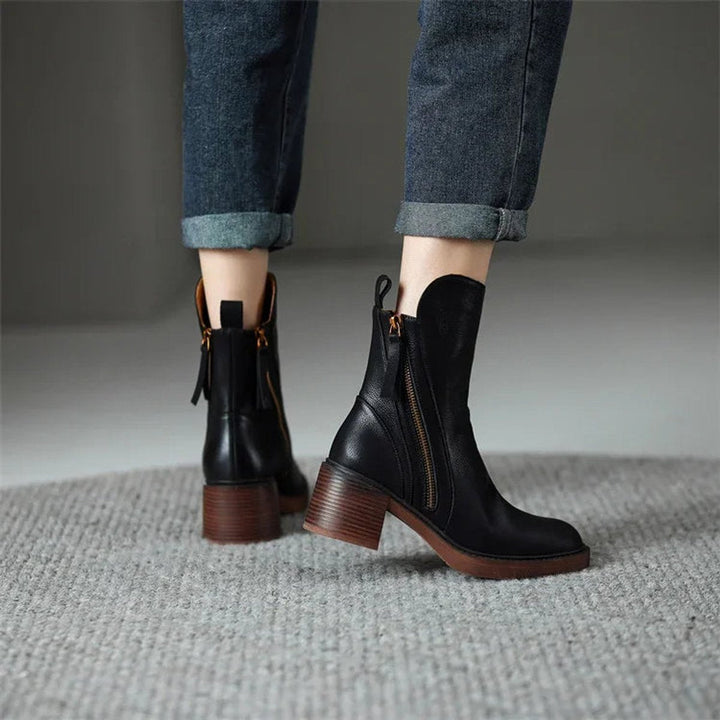 Stella | Leather Look Block Heel Boots