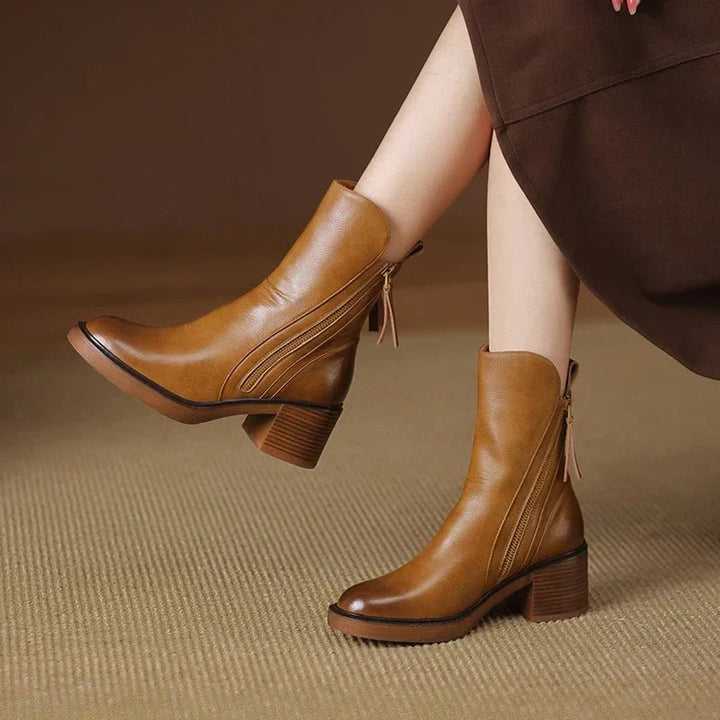 Stella | Leather Look Block Heel Boots